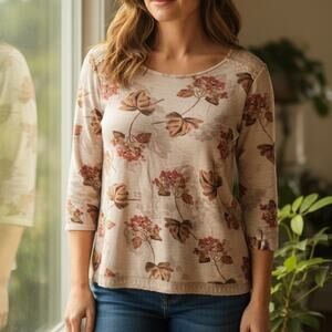 LC Lauren Conrad Floral Lightweight Sweater Womens Large Blush Lace Back